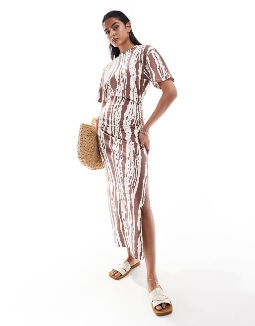 ASOS DESIGN – Marszczona z boku sukienka T-shirtowa midi z okrągłym dekoltem w zwierzęcy wzór