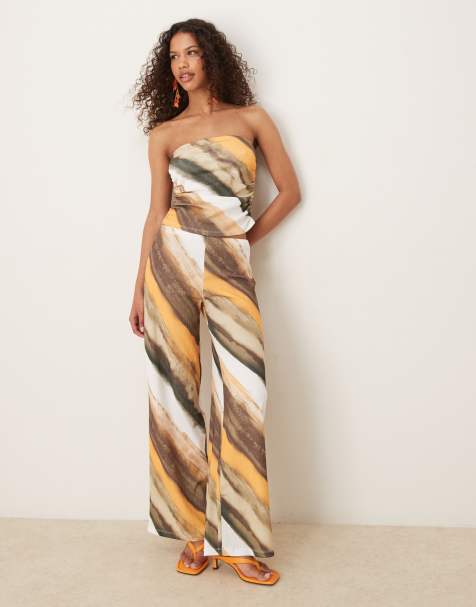 ASOS DESIGN – Marszczone spodnie z szerokimi nogawkami w abstrakcyjny wzór, część zestawu - view 1