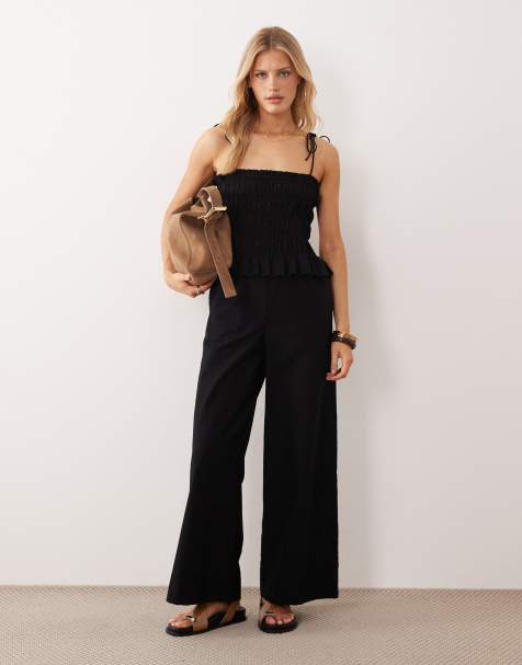 ASOS DESIGN – Marszczony czarny kombinezon z baskinką - view 1