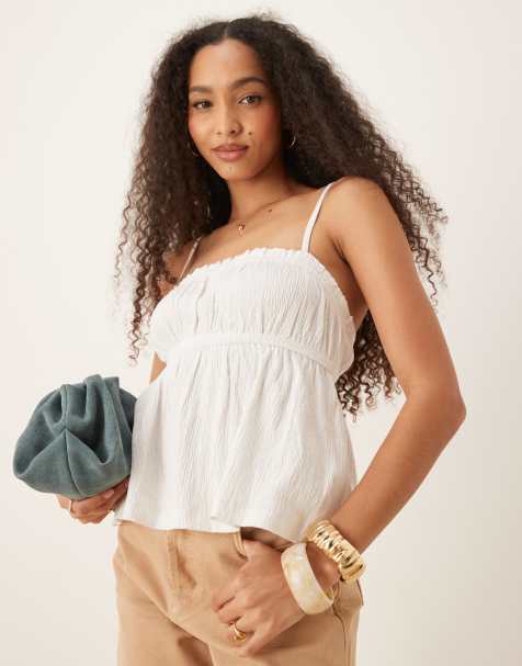 ASOS DESIGN crinkle textured cami top in ivory