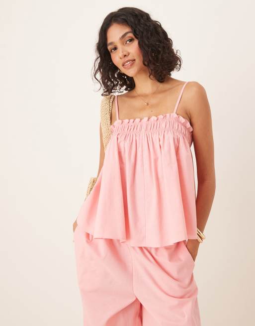 ASOS DESIGN – Marszczony różowy top na ramiączkach, część zestawu