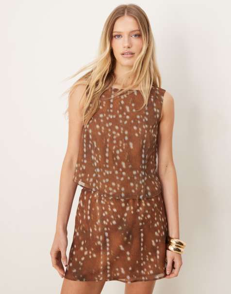 ASOS DESIGN crinkle chiffon tank top in deer print co ord