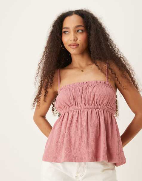 ASOS DESIGN crinkle textured cami top in dusty rose