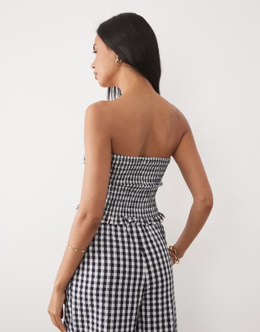 ASOS DESIGN – Marszczony top bandeau w czarną kratkę vichy, 4 z 4