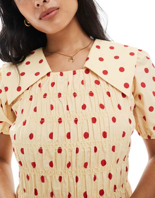 ASOS DESIGN – Marszczony top w groszki z dużym kołnierzem, 3 z 4