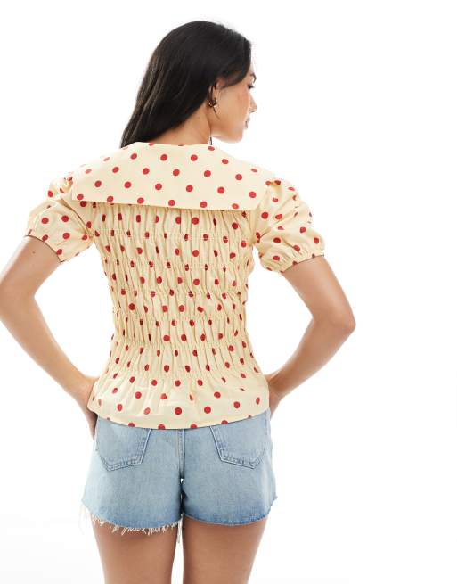 ASOS DESIGN – Marszczony top w groszki z dużym kołnierzem, 4 z 4