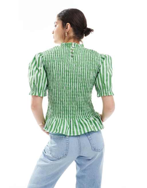 ASOS DESIGN – Marszczony top w paski z golfem i krótkim rękawem, 4 z 4