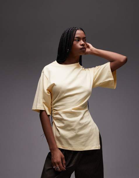 ASOS DESIGN cinched side t-shirt in lemon