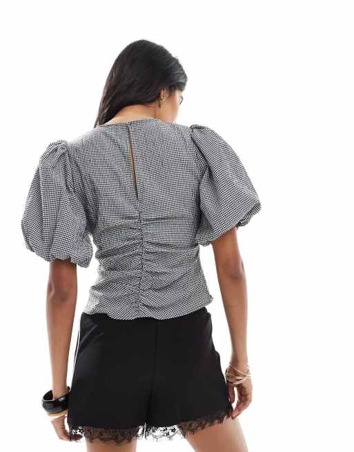 ASOS DESIGN – Marszczony z przodu top z bufkami w kratkę vichy, 3 z 4