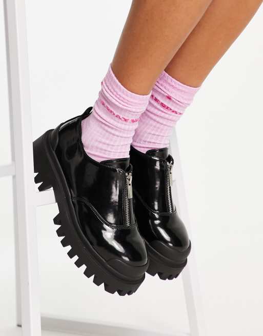 ASOS DESIGN - Martian - Scarpe basse nere con zip sul davanti e suola spessa