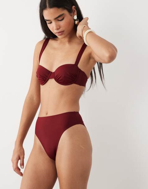 ASOS DESIGN – Martina Azores – Bordowy wysoko wycięty dół od bikini z podwyższonym stanem - view 1
