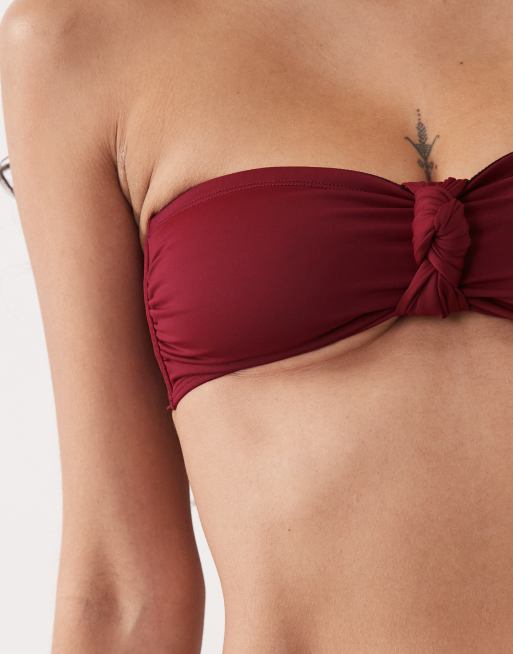 ASOS DESIGN – Martina – Trägerloses Bikinioberteil in Burgunderrot mit Zierknoten, 4 von 4