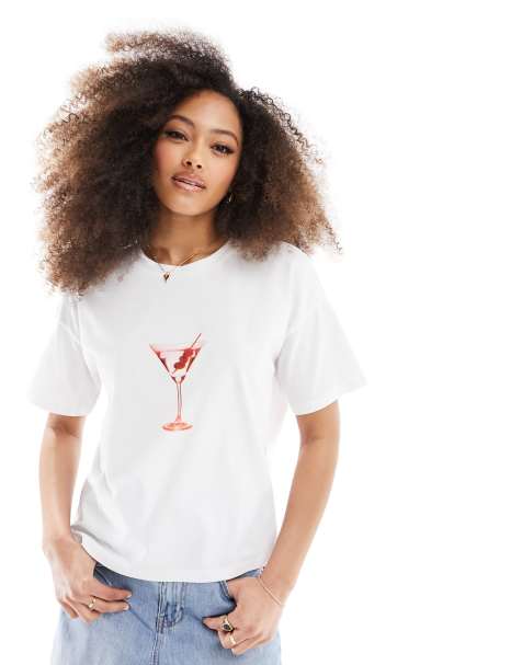 ASOS DESIGN martini oversized graphic tee in ivory - view 1