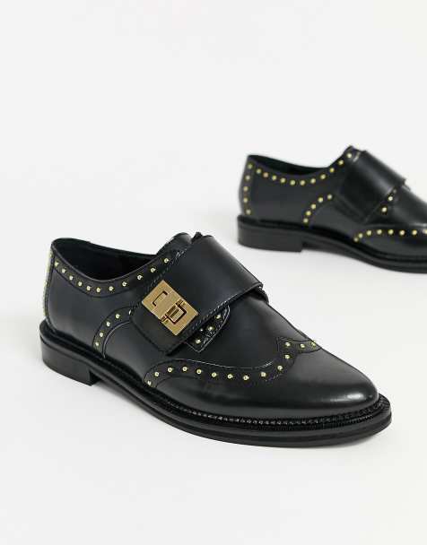 ASOS DESIGN - Marvel - Chaussures plates cloutées en cuir style derby - Noir