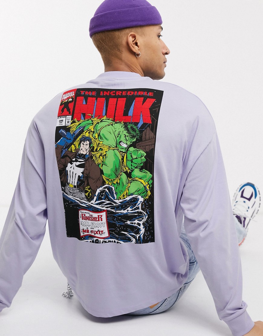 ASOS DESIGN - Marvel - Oversized t-shirt med lange ærmer og Incredible Hulk-print-Lilla