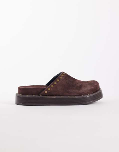 ASOS DESIGN - Marvel - Premium - Chokoladebrune fodformede mules med nitter i ruskind - view 1