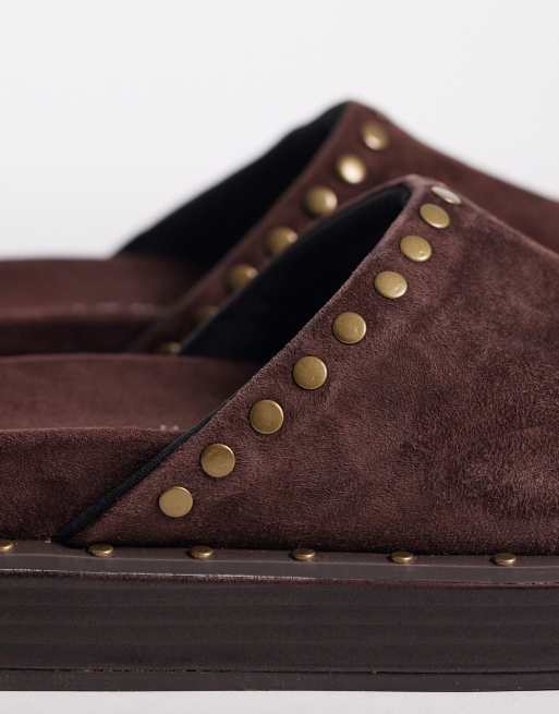 ASOS DESIGN - Marvel - Premium - Chokoladebrune fodformede mules med nitter i ruskind, 2 af 4