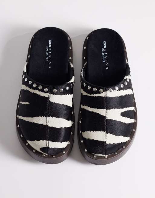 ASOS DESIGN - Marvel - Premium - Fodformede mules med nitter og zebraprint i ægte læder med hår, 2 af 4