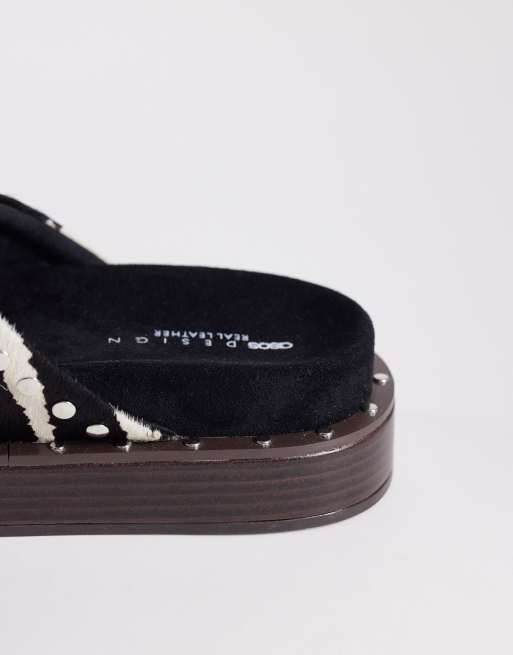 ASOS DESIGN Marvel premium studded footbed mules in hair in real leather with zebra print, 4 of 4