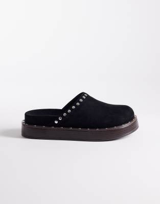 Asos Design Marvel Premium Suede Studded Footbed Mules In Black