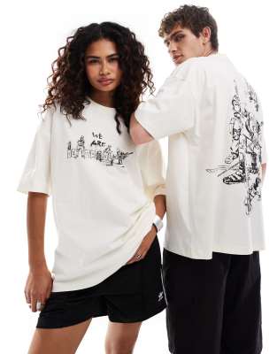 ASOS DESIGN Marvel unisex oversized t-shirt with Deadpool prints in beige-Neutral