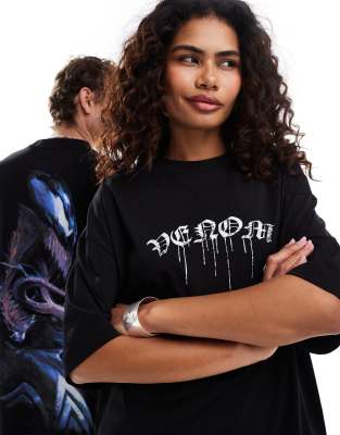 Asos Design Marvel Unisex Oversized T-shirt With Graphic Venom Prints In Black