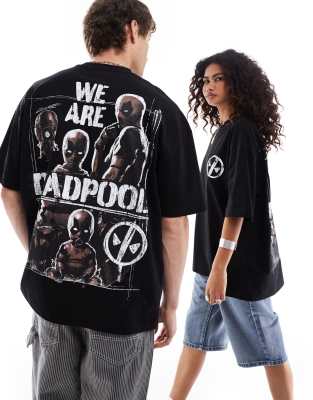 ASOS DESIGN - Marvel - Unisex-T-Shirt in Schwarz mit Oversize-Schnitt und „Deadpool"-Prints