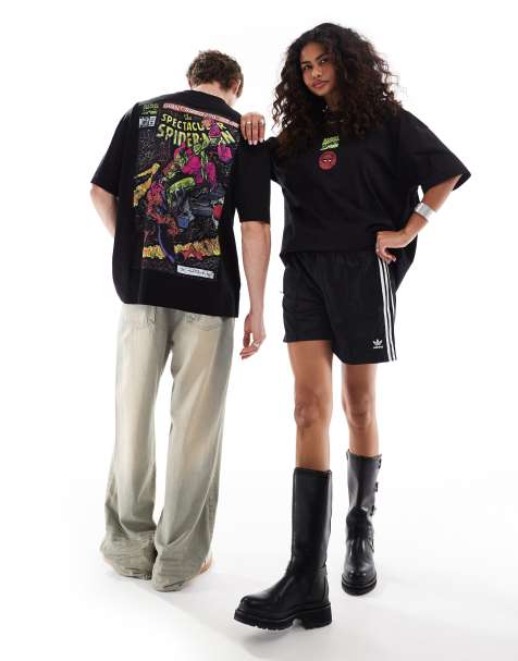 ASOS DESIGN – Marvel – Unisex-T-Shirt in Schwarz mit Oversize-Schnitt und Spider-Man-Comicprints - view 1