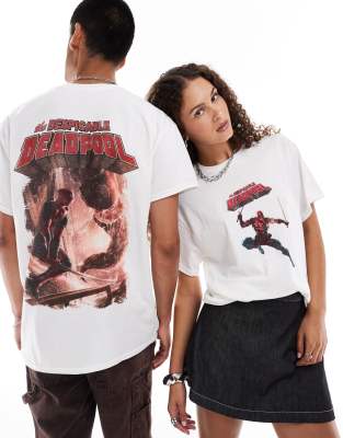 ASOS DESIGN - Marvel - Unisex-T-Shirt in Weiß mit „Deadpool"-Grafikprints