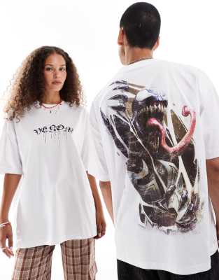 ASOS DESIGN - Marvel - Unisex-T-Shirt in Weiß mit Oversize-Schnitt und „Venom"-Grafikprints