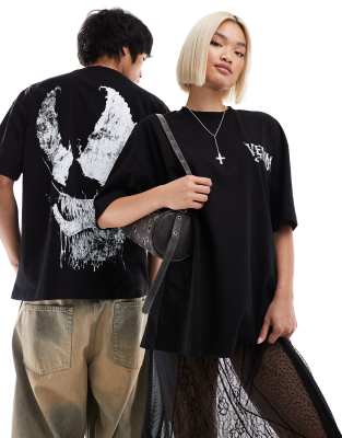 Asos Design Marvel Unisex T-shirt With Venom Large Scale Print In Black