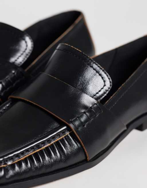 ASOS DESIGN Marvin loafers med fyrkantig tå i svart läder, 3 av 4