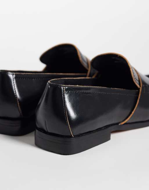 ASOS DESIGN Marvin loafers med fyrkantig tå i svart läder, 4 av 4