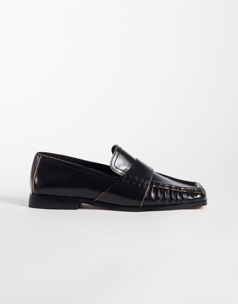 ASOS DESIGN Marvin mocassini a punta quadrata in pelle nera - view 1