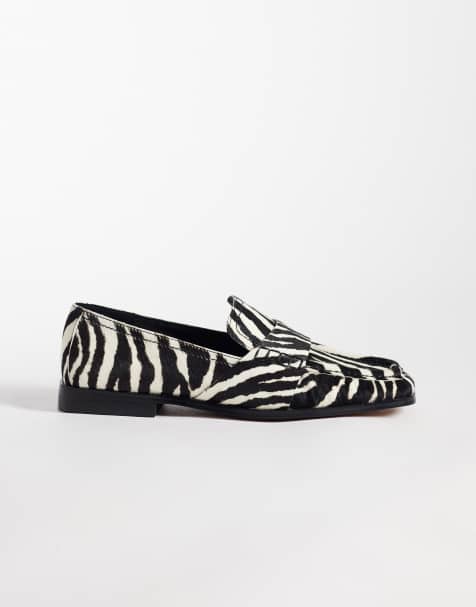 ASOS DESIGN Marvin square toe clean loafers in zebra hair on real leather - view 1