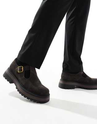 Asos Design Mary Jane Shoe In Brown With Buckle