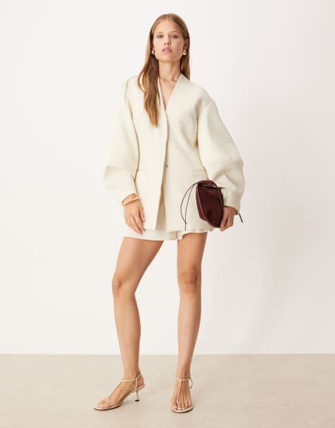ASOS DESIGN – Marynarka bez kołnierza z rękawami typu kokon w maślanym kolorze, część zestawu - view 1