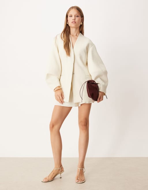 ASOS DESIGN – Marynarka bez kołnierza z rękawami typu kokon w maślanym kolorze, część zestawu