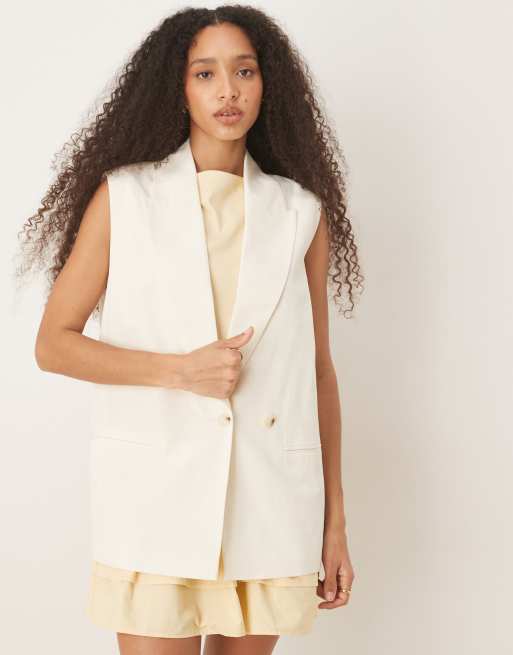 ASOS DESIGN – Marynarka bez rękawów w kolorze kości słoniowej, 2 z 4