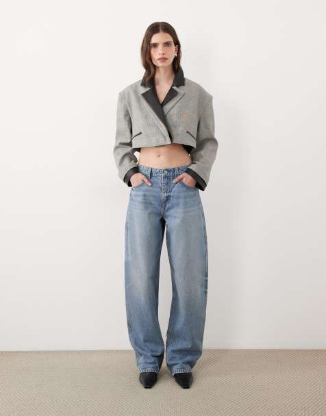 ASOS DESIGN marynarka boxy z detalem podwójnego kołnierza z imitacji skóry w kratę - view 1