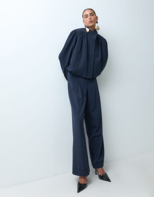 ASOS DESIGN marynarka dopasowana z golfem w granatowy prążek, 2 z 4