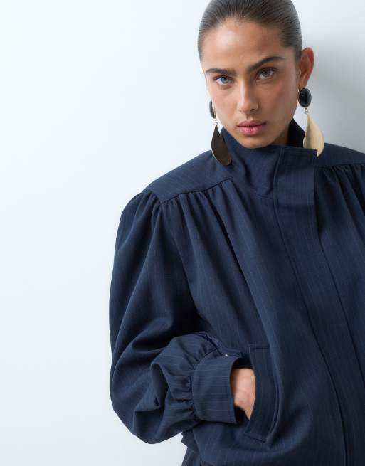 ASOS DESIGN marynarka dopasowana z golfem w granatowy prążek, 3 z 4