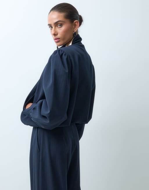 ASOS DESIGN marynarka dopasowana z golfem w granatowy prążek, 4 z 4