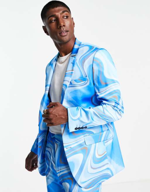 ASOS DESIGN – Marynarka garniturowa o dopasowanym kroju w niebieski wzór