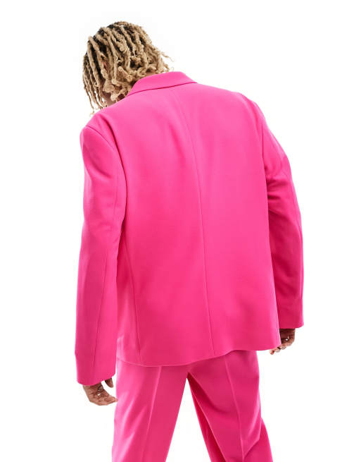 ASOS DESIGN – Marynarka garniturowa oversize z krepy w jaskraworóżowym kolorze, 5 z 5