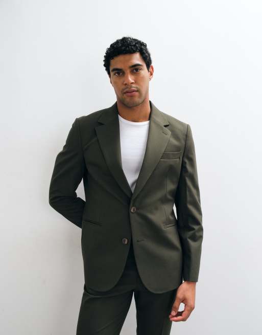 ASOS DESIGN Crease Resistant Slim Suit Jacket & Trouser in Olive Green, 3 z 3