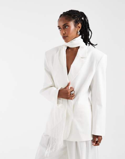ASOS DESIGN – Marynarka oversize w kolorze kości słoniowej z szalem i frędzlami - view 1