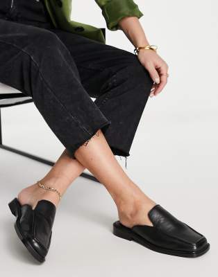 black leather slip on mules