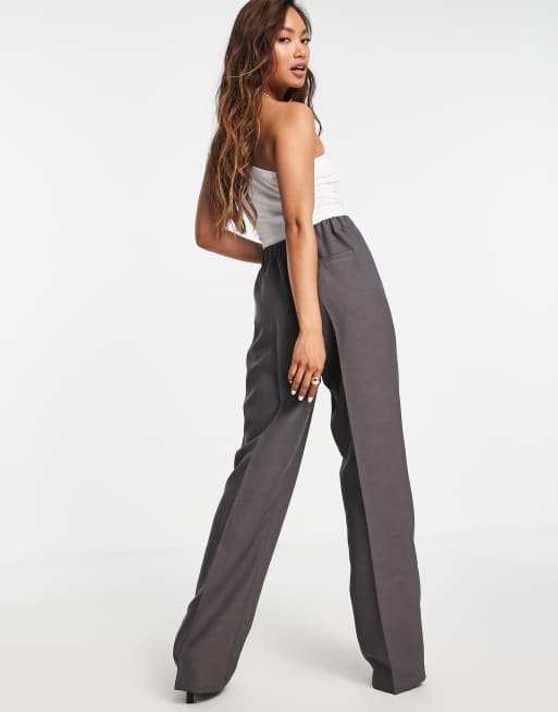 ASOS DESIGN masculine suit pants with elastic waist in charcoal