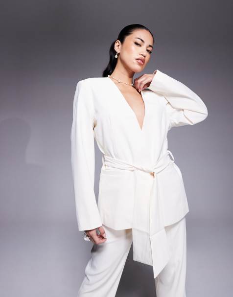 ASOS DESIGN – Maślana wiązana w talii marynarka bez kołnierza, część zestawu - view 1